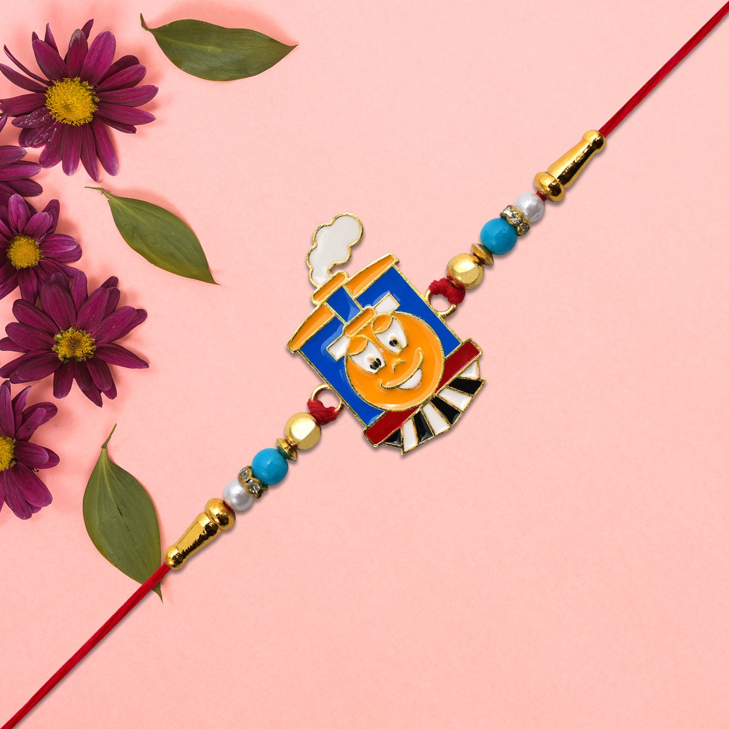 Kids Cartoon Train Rakhi With Colorful Beads Kids Cartoon Train Rakhi With Colorful Beads